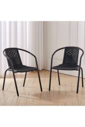 Living and Home PE Rattan Stacking Outdoor Garden Chairs Set of 2 in Black - thumbnail 1