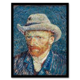 Artery8 Vincent van Gogh Framed Wall Art Self Portrait with Grey Felt Hat in Blue - Size: A4 - thumbnail 1