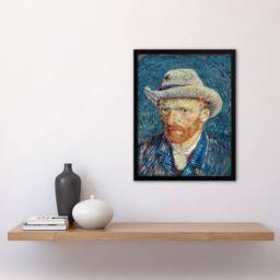 Artery8 Vincent van Gogh Framed Wall Art Self Portrait with Grey Felt Hat in Blue - Size: A4 - thumbnail 2