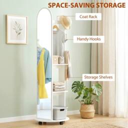 HOMCOM 2-in-1 Full Length Mirror with Shelves, 4 Wheels in White - thumbnail 5