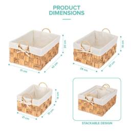 LIVIVO 3PC Seagrass & Water Hyacinth Weave Storage Baskets in Natural - thumbnail 6