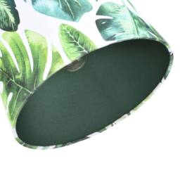 Happy Homewares Palm Leaf Themed 25cm Drum Lampshade in Green & White Linen Fabric with Lining in Dark Green - Size: 10 inches - thumbnail 3