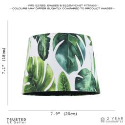 Happy Homewares Palm Leaf Themed 25cm Drum Lampshade in Green & White Linen Fabric with Lining in Dark Green - Size: 10 inches - thumbnail 7