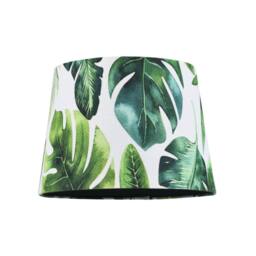 Happy Homewares Palm Leaf Themed 25cm Drum Lampshade in Green & White Linen Fabric with Lining in Dark Green - Size: 10 inches - thumbnail 1