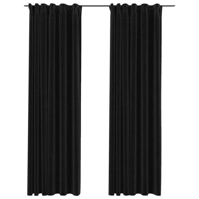 Berkfield Home Linen-Look Blackout Curtains with Hooks 2 pcs Anthracite 140x245 cm in Black - image 1