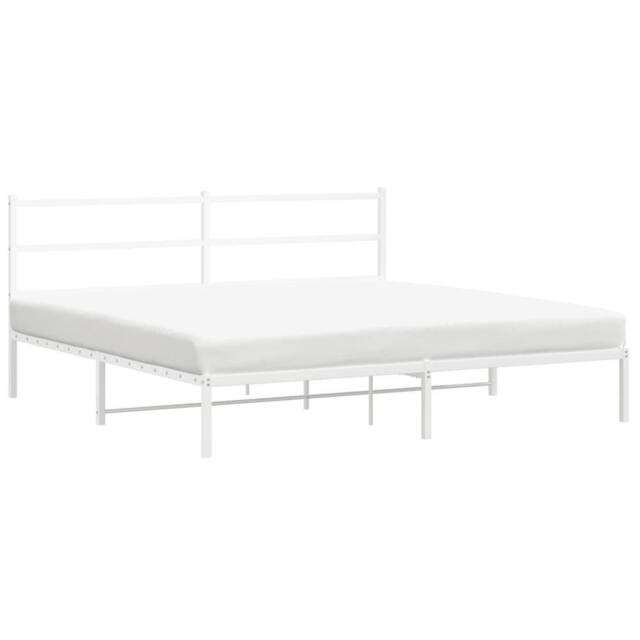 Berkfield Home Metal Bed Frame without Mattress with Headboard White 193x203cm - Size: 193x203 cm - image 1