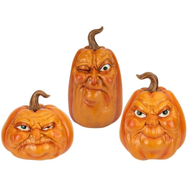 Garden Greatness Set of 3 Grumpkins Pumpkin Faces Halloween Decor in Orange - Size: 1 Pack