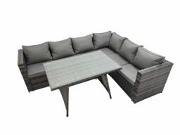 Fimous Patio Furniture Sets with Dining Table Corner Sofa Set Dark Grey Mixed - thumbnail 1