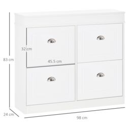 HOMCOM Shoe Cabinet with 4 Flip Drawers Storage Cupboard with Adjustable in White - thumbnail 3