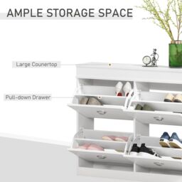 HOMCOM Shoe Cabinet with 4 Flip Drawers Storage Cupboard with Adjustable in White - thumbnail 6