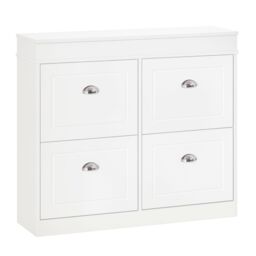 HOMCOM Shoe Cabinet with 4 Flip Drawers Storage Cupboard with Adjustable in White - thumbnail 2