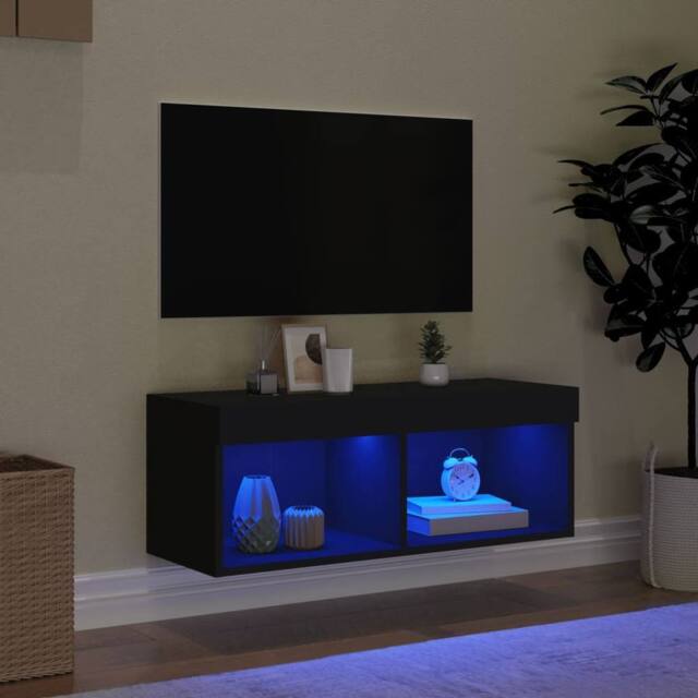 Berkfield Home TV Cabinet with LED Lights Black 80x30x30 cm - Size: 80 x 30 x 30 cm - image 1