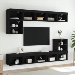 Berkfield Home TV Cabinet with LED Lights Black 80x30x30 cm - Size: 80 x 30 x 30 cm - thumbnail 4