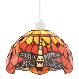 Happy Homewares Vivid Orange & Amber Stained Glass Dragonfly Tiffany Pendant Shade - thumbnail 2
