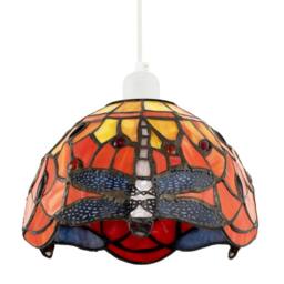 Happy Homewares Vivid Orange & Amber Stained Glass Dragonfly Tiffany Pendant Shade - thumbnail 8