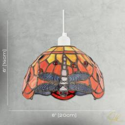 Happy Homewares Vivid Orange & Amber Stained Glass Dragonfly Tiffany Pendant Shade - thumbnail 7