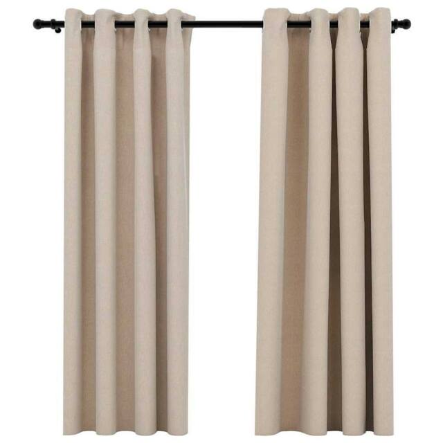 Berkfield Home Linen-Look Blackout Curtains with Grommets 2pcs Beige 140x175cm - Size: 140x175 cm - image 1