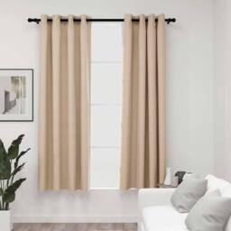 Berkfield Home Linen-Look Blackout Curtains with Grommets 2pcs Beige 140x175cm - Size: 140x175 cm - thumbnail 2