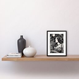 "Artery8 Wall Art Print Woman Drinking Wine Black & White Artwork Framed 9X7 Inch - Size: W7"" x H9""" - thumbnail 2