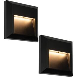 Loops 2 PACK Square IP65 Guide Light - Indirect 1.1W Warm White LED - Black ABS