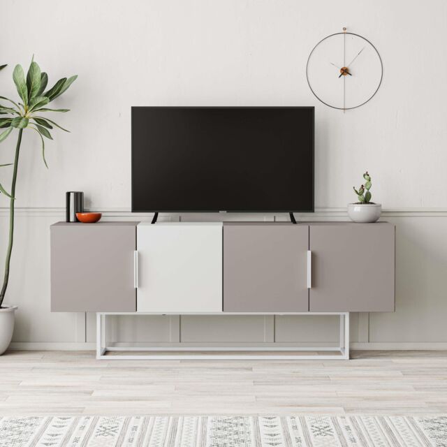 Decortie Tontini' Modern TV Unit with Storage Cabinet 140cm in White - Size: 2 Pack - image 1