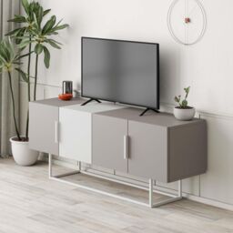 Decortie Tontini' Modern TV Unit with Storage Cabinet 140cm in White - Size: 2 Pack - thumbnail 6