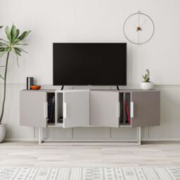 Decortie Tontini' Modern TV Unit with Storage Cabinet 140cm in White - Size: 2 Pack - thumbnail 3