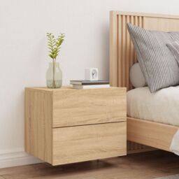 Berkfield Home Wall-mounted Bedside Cabinet with LED Lights Sonoma Oak in Brown - thumbnail 4