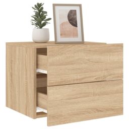 Berkfield Home Wall-mounted Bedside Cabinet with LED Lights Sonoma Oak in Brown - thumbnail 5