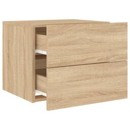 Berkfield Home Wall-mounted Bedside Cabinet with LED Lights Sonoma Oak in Brown - thumbnail 6