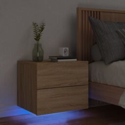 Berkfield Home Wall-mounted Bedside Cabinet with LED Lights Sonoma Oak in Brown - thumbnail 1