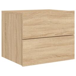 Berkfield Home Wall-mounted Bedside Cabinet with LED Lights Sonoma Oak in Brown - thumbnail 3