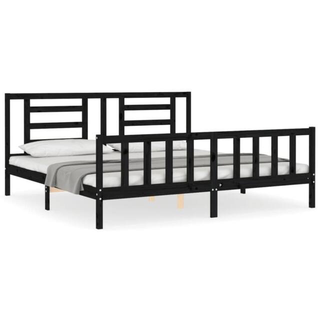 Berkfield Home Bed Frame with Headboard Black 200x200 cm Solid Wood - image 1