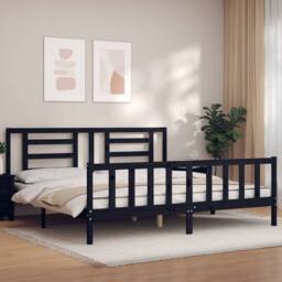 Berkfield Home Bed Frame with Headboard Black 200x200 cm Solid Wood - thumbnail 2