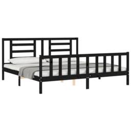 Berkfield Home Bed Frame with Headboard Black 200x200 cm Solid Wood - thumbnail 4