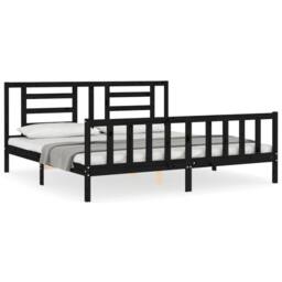 Berkfield Home Bed Frame with Headboard Black 200x200 cm Solid Wood - thumbnail 1