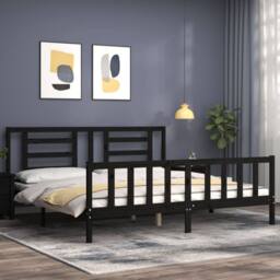 Berkfield Home Bed Frame with Headboard Black 200x200 cm Solid Wood - thumbnail 3