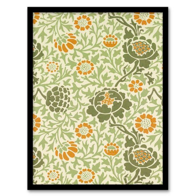 Artery8 William Morris Framed Wall Art Print Grafton 1883 Floral Motif in Green - Size: A4 - image 1