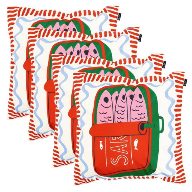 icon 4 Pack Cushion 43x43cm Sardine Print in Red - Size: 43x43 cm - image 1