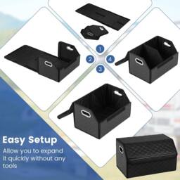 Gymax 35L Large Leather Car Trunk Organizer With Lid Collapsible Storage Box in True Black - thumbnail 4