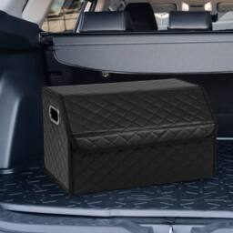 Gymax 35L Large Leather Car Trunk Organizer With Lid Collapsible Storage Box in True Black - thumbnail 9