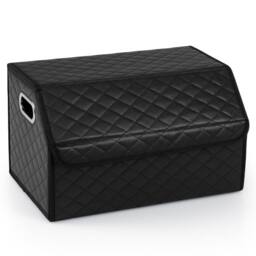 Gymax 35L Large Leather Car Trunk Organizer With Lid Collapsible Storage Box in True Black - thumbnail 1