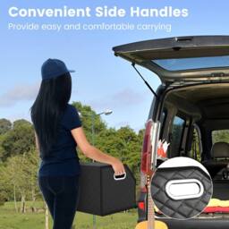 Gymax 35L Large Leather Car Trunk Organizer With Lid Collapsible Storage Box in True Black - thumbnail 8
