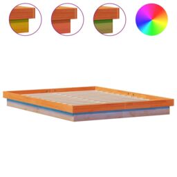 Berkfield Home LED Bed Frame without Mattress Wax Brown 150x200 cm King Size Solid Wood - thumbnail 2