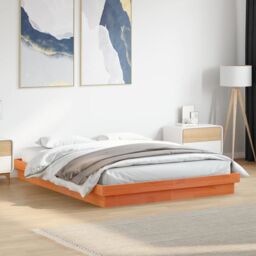 Berkfield Home LED Bed Frame without Mattress Wax Brown 150x200 cm King Size Solid Wood - thumbnail 3