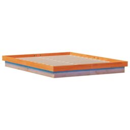Berkfield Home LED Bed Frame without Mattress Wax Brown 150x200 cm King Size Solid Wood - thumbnail 6