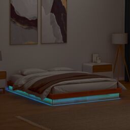 Berkfield Home LED Bed Frame without Mattress Wax Brown 150x200 cm King Size Solid Wood - thumbnail 1