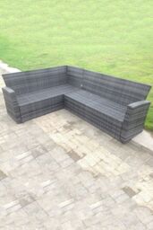 Fimous High Back Outdoor Rattan Corner Sofa Dining Set Table 6 Seater in Dark Grey - thumbnail 2