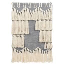 Wyld and Coco Handwoven Cotton Wall Hanging Grey Beige Tassels - Vertical Boho Decor - thumbnail 2