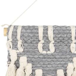 Wyld and Coco Handwoven Cotton Wall Hanging Grey Beige Tassels - Vertical Boho Decor - thumbnail 5